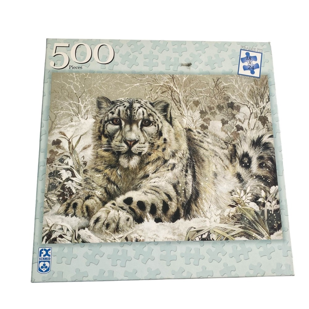 FX Schmid Snow Leopard 500 Piece Jigsaw Puzzle 18x24 Wildlife Winter Scene
